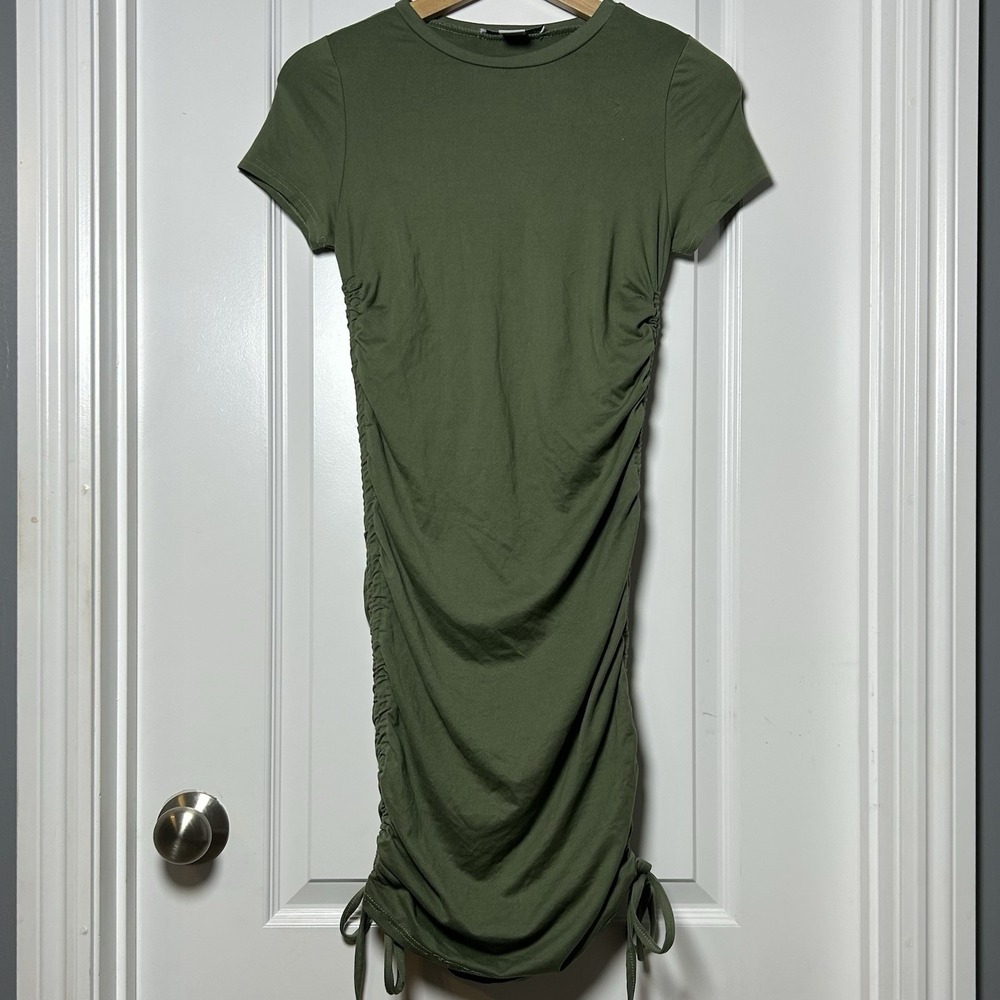 Emma's Expressions Maternity Olive Green‎ Ruched Adjustable Side Tie Mini Dress
